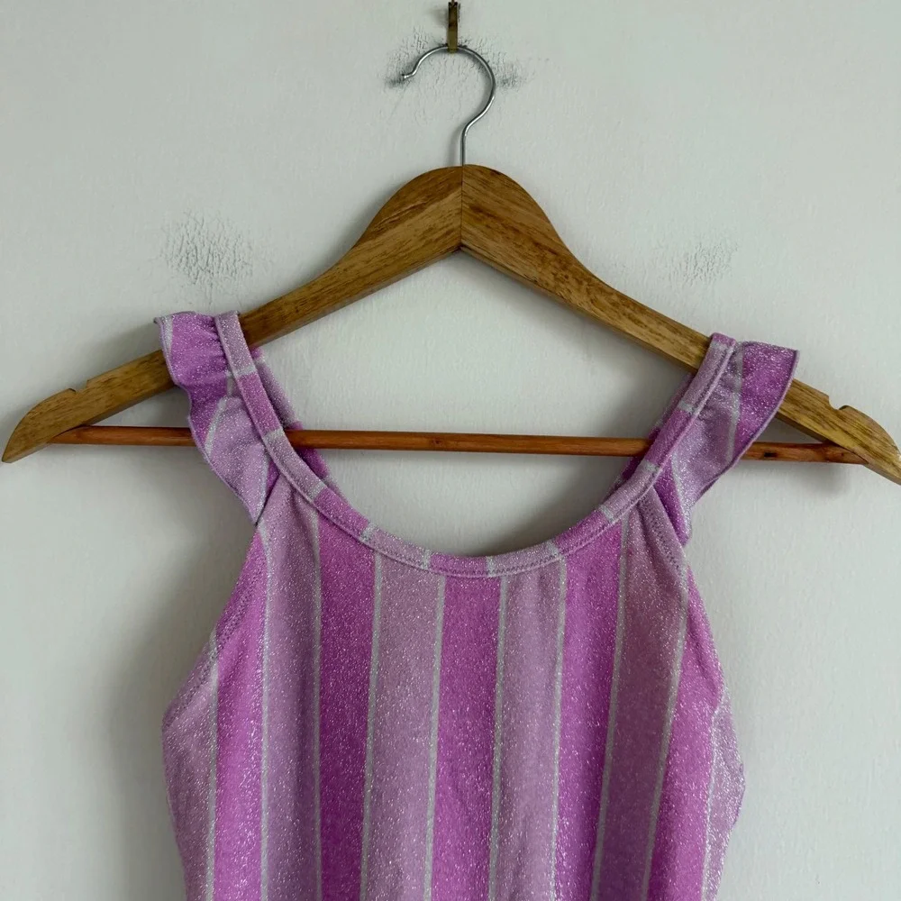 Crewcuts Shimmer Stripe Ruffle Strap Swimsuit Size 14
